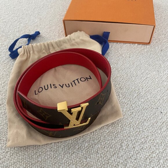 Louis Vuitton Monogram Calfskin LV Initiales Reversible Belt 75cm 30mm Red - Picture 1 of 3